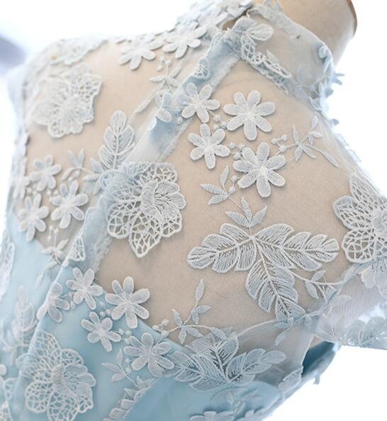 Cute Light Blue Tulle with Lace Party Dress