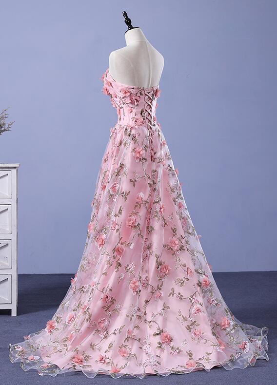 Vestido largo de fiesta juvenil con flores de tul rosa oscuro 