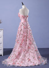 Vestido largo de fiesta juvenil con flores de tul rosa oscuro 