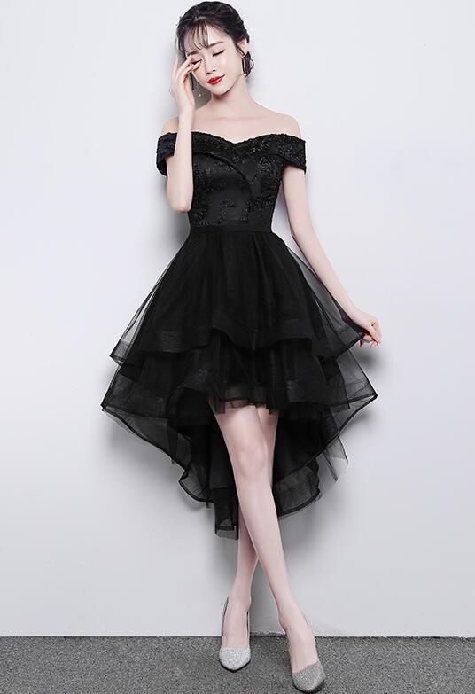 Lovely Simple Black High Low New Homecoming Dress