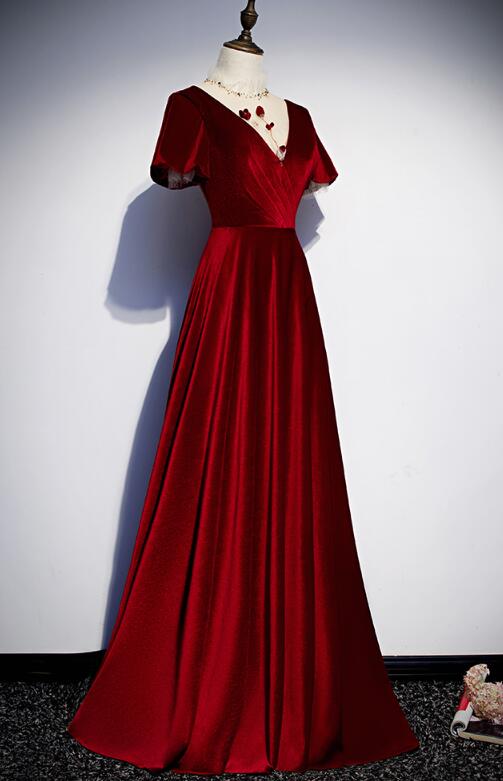 Dark Red Velvet  Long Prom Dress