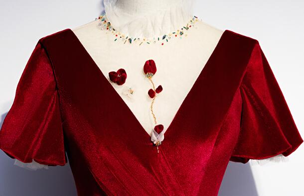 Dark Red Velvet  Long Prom Dress