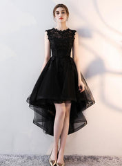 Black Tulle Round Neckline High Low Party Dress
