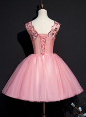 Beautiful Pink Tulle Flowers Homecoming Dress