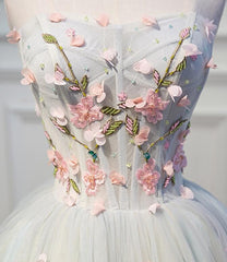 Light Blue Tulle Floral Short Sweetheart Homecoming Dress