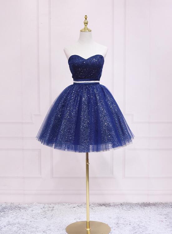 Shiny Blue Tulle Sweetheart Homecoming Dress Party Dress