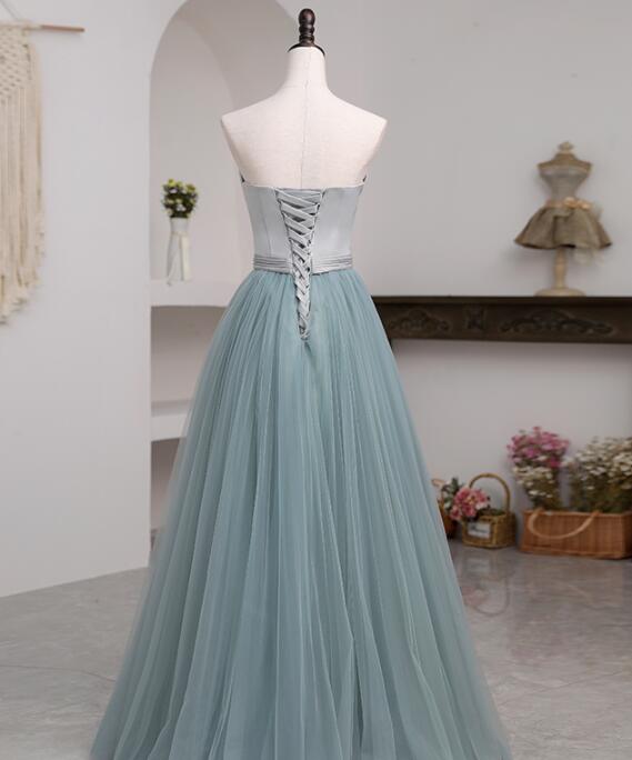 Beautiful Grey and Green Long Simple Party Dress Prom Dress