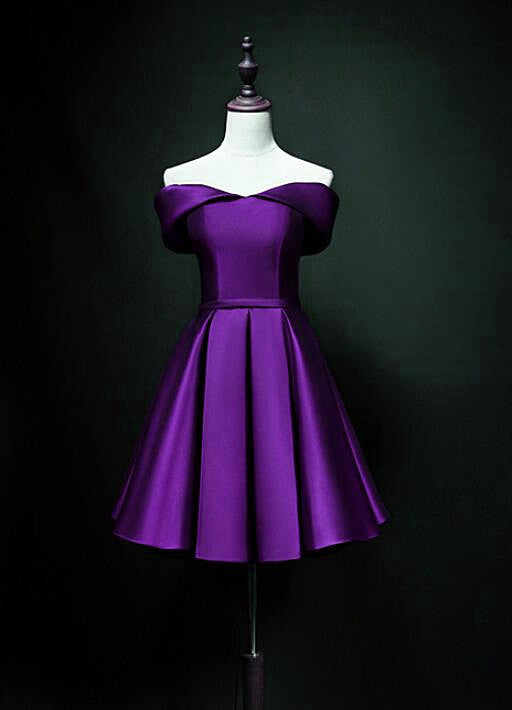 Purple Sweetheart Satin Off Shoulder Homecoming Dresses