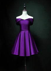 Purple Sweetheart Satin Off Shoulder Homecoming Dresses