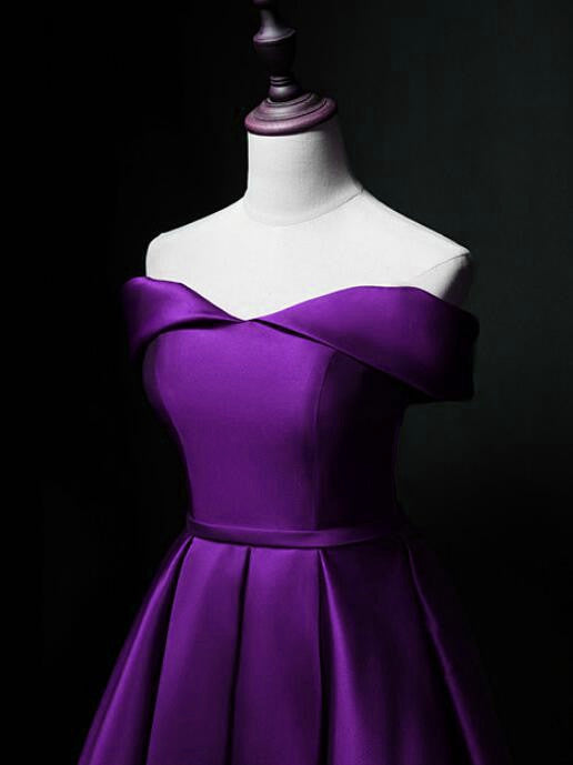 Purple Sweetheart Satin Off Shoulder Homecoming Dresses