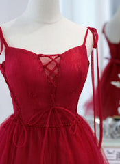 Red Straps Tulle Short Homecoming Dress Prom Dress