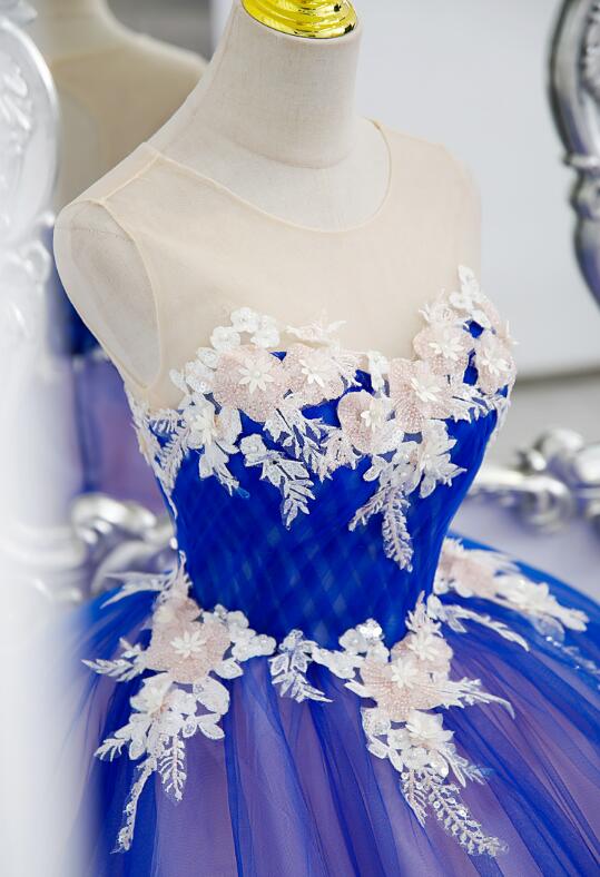 Vestido formal único azul y rosa con encaje 