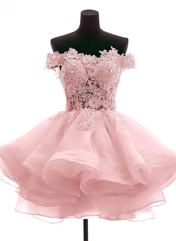 Lovely Off Shoulder Organza and Lace Sweetheart Prom Dress