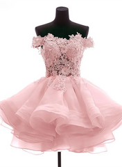 Lovely Off Shoulder Organza and Lace Sweetheart Prom Dress
