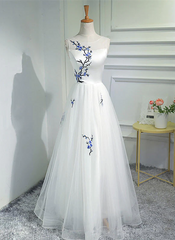 Beautiful White Tulle Long A-line Prom Dress