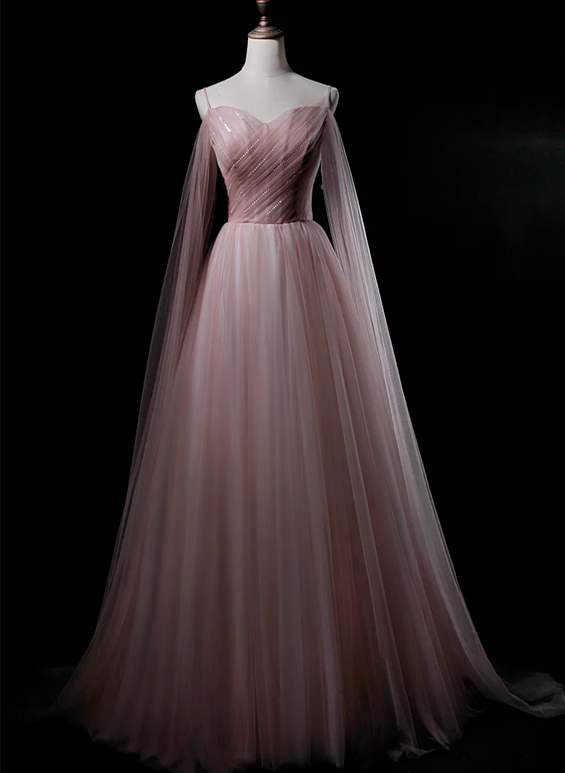 Pink Sweetheart Tulle Long Elegant Evening Dress