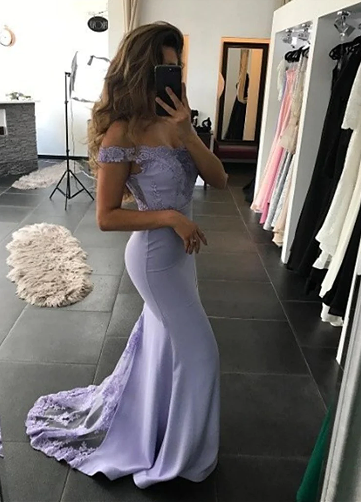 Lavender Lace Spandex Mermaid Prom Dresses