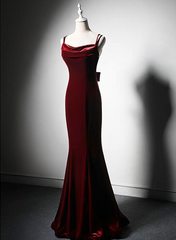 Wine Red Low Back Mermaid Formal Dress