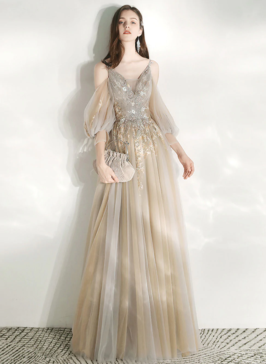 Light Champagne V-neckline Party Dress