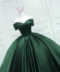 Hermoso vestido de quinceañera de satén verde con escote de bola 