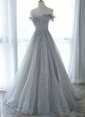 Grey Tulle Sweetheart Party Dress