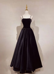 A-Line Black Velvet Floor-Length Prom Dress