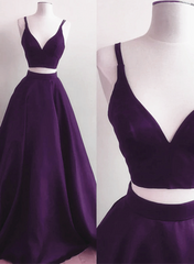 Vestido de fiesta largo de dos piezas de satén morado 