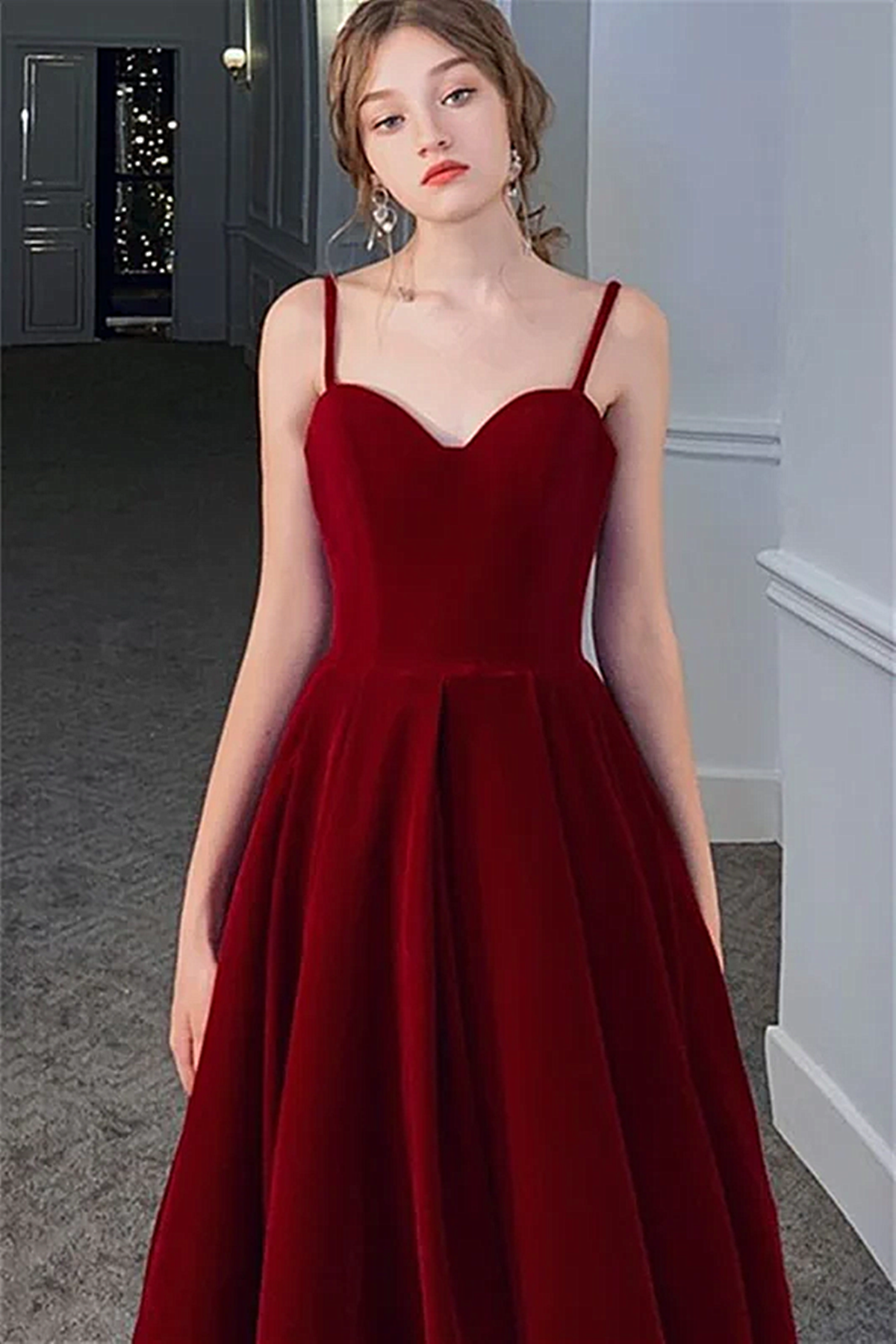 Wine Red Velvet Long Formal Dress Party Dress