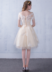 Champagne A-line Tulle with Lace Short Party Dress