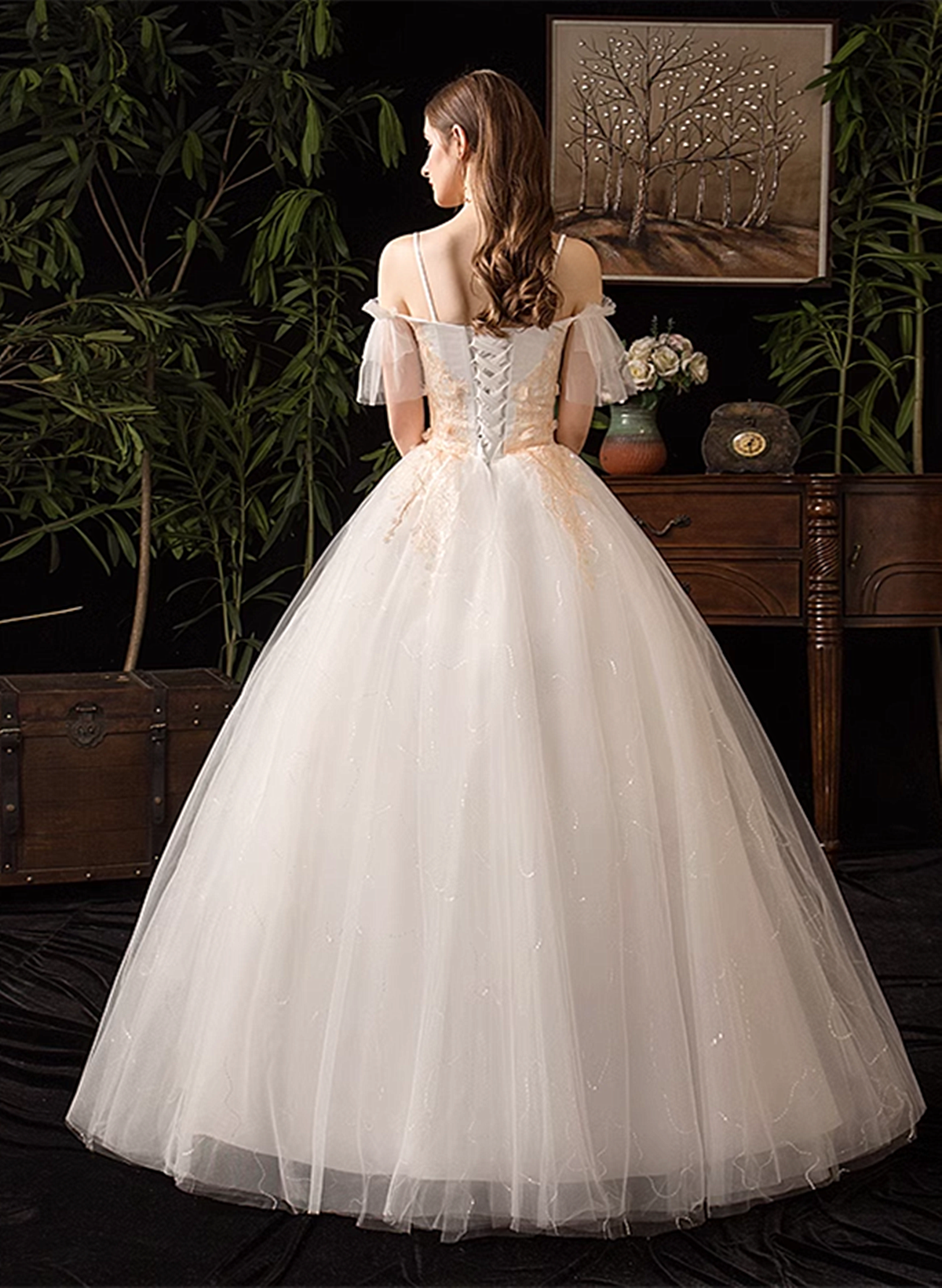 Lovely White Tulle with Lace Off Shoulder Party Dress