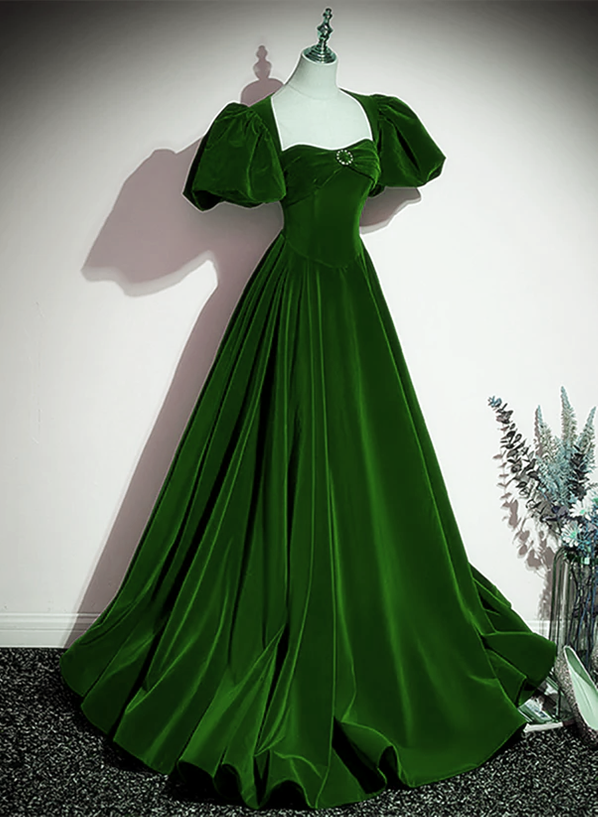 Green Velvet Backless Long Party Dress