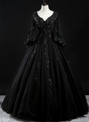 Hermoso vestido de tul con apliques de encaje y cuentas para dulces 16 