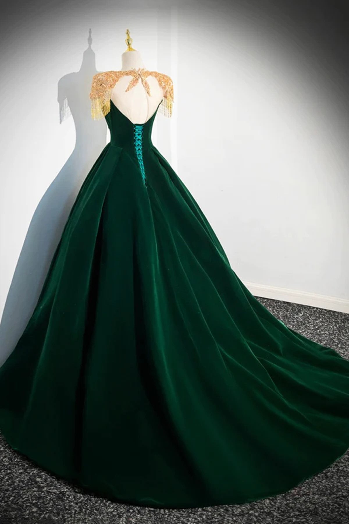 Dark Green Velvet A-line Long Prom Dress