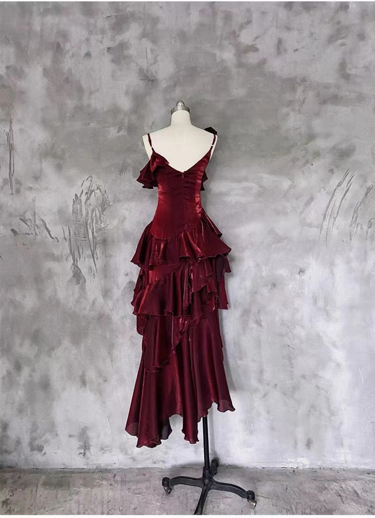 Wine Red High Low Straps Homecoming Dress Party Dress