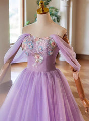 A-Line Light Purple Sweethart Lace Applique Party Dress