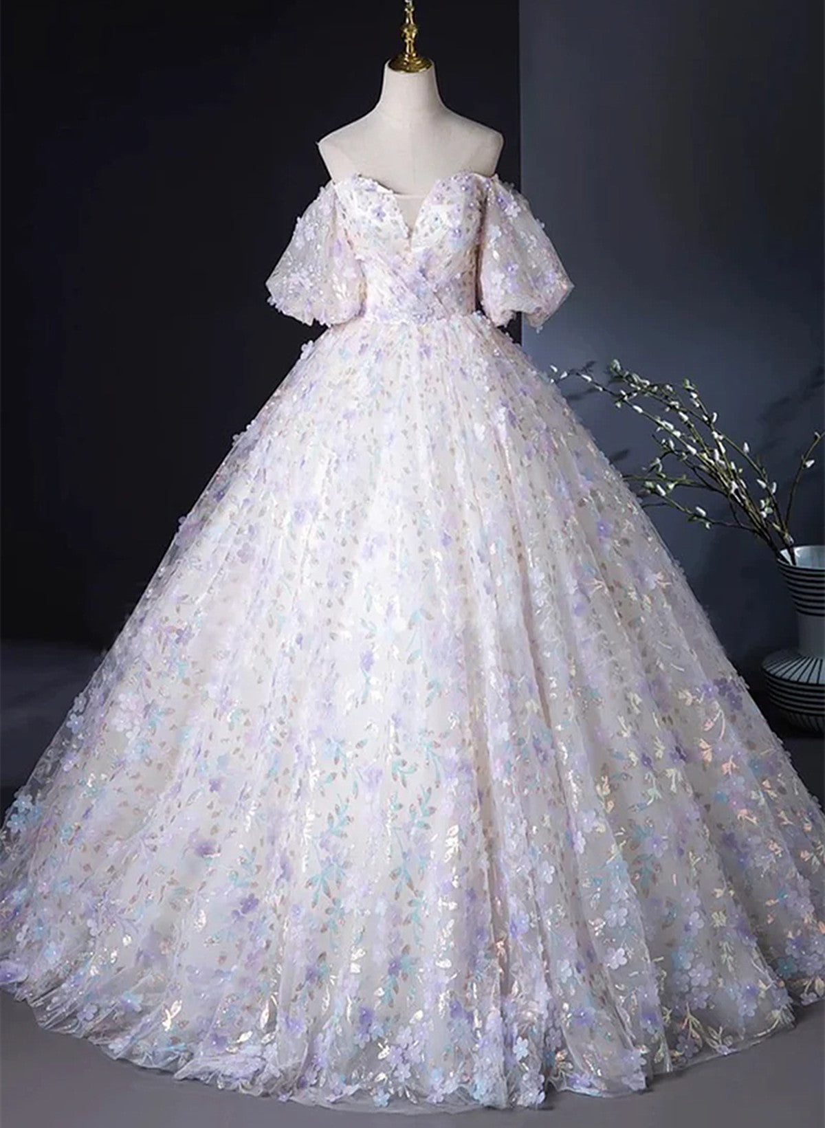 Lovely Off Shoulder Sweetheart Lace Long Formal Dress