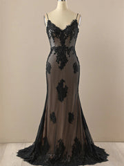 Black Mermaid V-neckline Straps Lace Party Dress