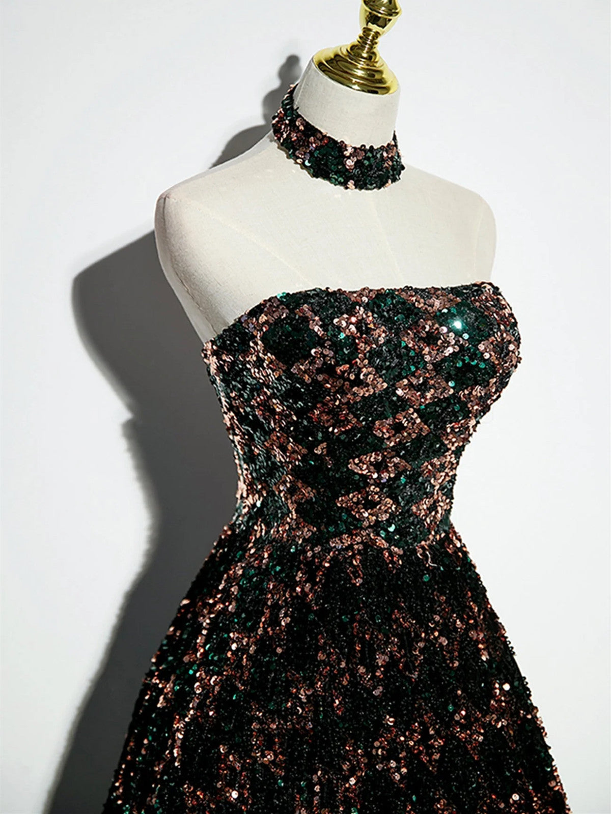 Vestido de fiesta elegante de corte A con lentejuelas 