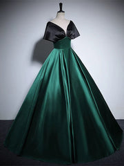 Black and Green Satin Off Shoulder Long Party Dress