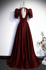 A-line Short Sleeves V-neckline Satin Prom Dress