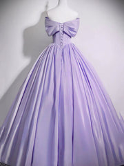 A-line Light Purple Off Shoulder Floor Length Party Dress