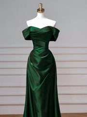 A-line Green Satin Off Shoulder Sweetheart Prom Dress