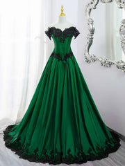 Vestido formal largo de tafetán verde con escote en forma de corazón y cordones 