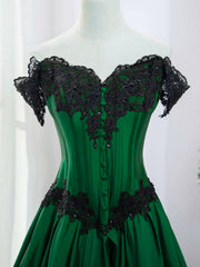 Vestido formal largo de tafetán verde con escote en forma de corazón y cordones 