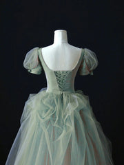 Lindo vestido de fiesta largo de manga corta verde y rosa 