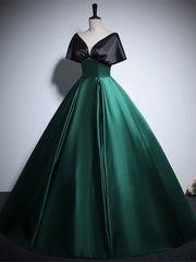 Black and Green Satin Off Shoulder Long Party Dress
