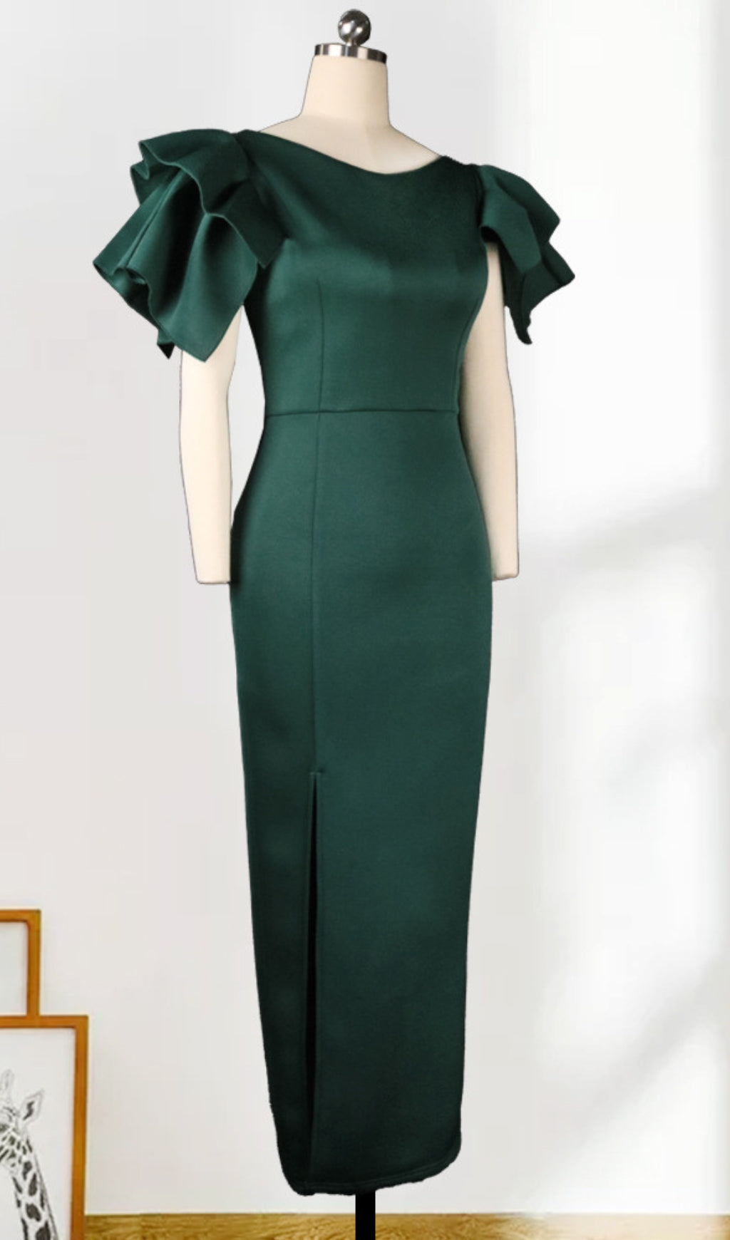 Badu Emerald Green Ruffle Maxi Dress with High Slit