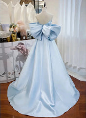 Light Blue Satin Sweetheart Off Shoulder Prom Dress
