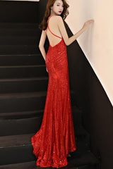 Sexy Sequins Long Slit Cross Back Junior Prom Dress