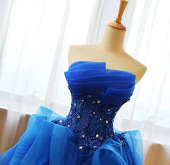 Hermoso vestido de fiesta azul real hasta la rodilla con apliques 